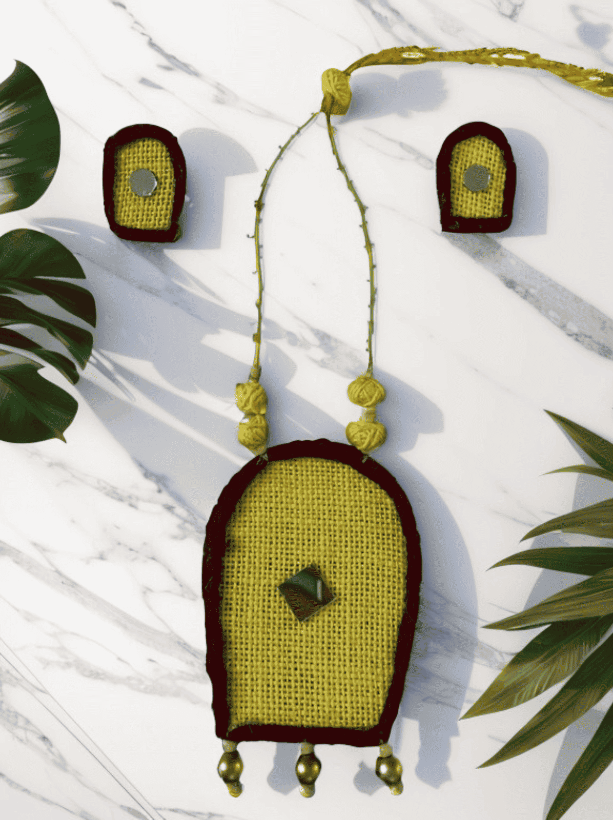 Yellow Robot shaped necklace set - Women | E-Khadi