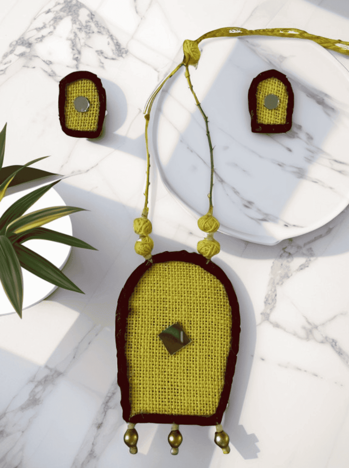 Yellow Robot shaped necklace set - Women | E-Khadi