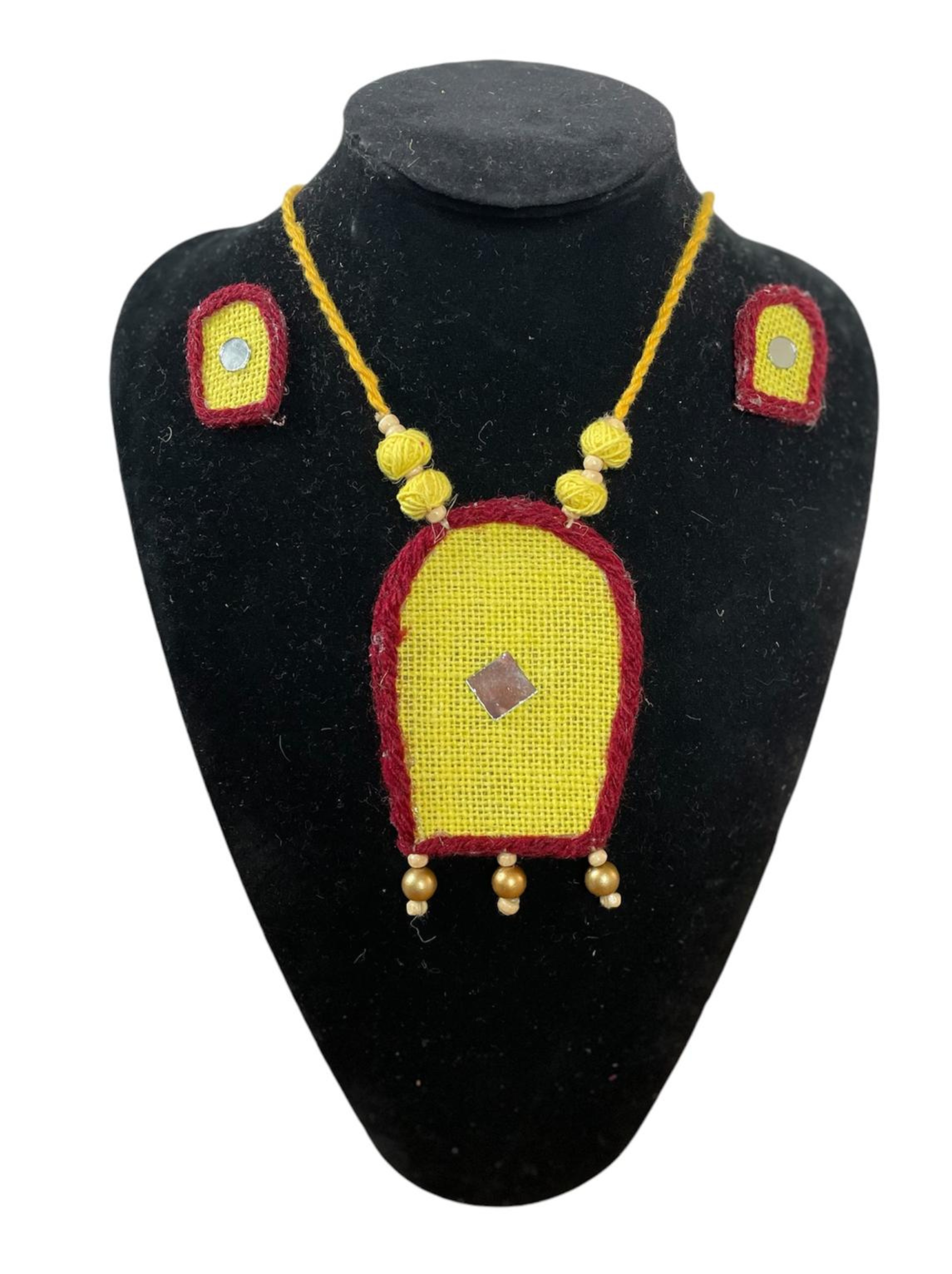 Eco-friendly Handmade Yellow Robot shaped necklace set || Jute Jewelry Set || Beach Wedding Jewelry for Bride