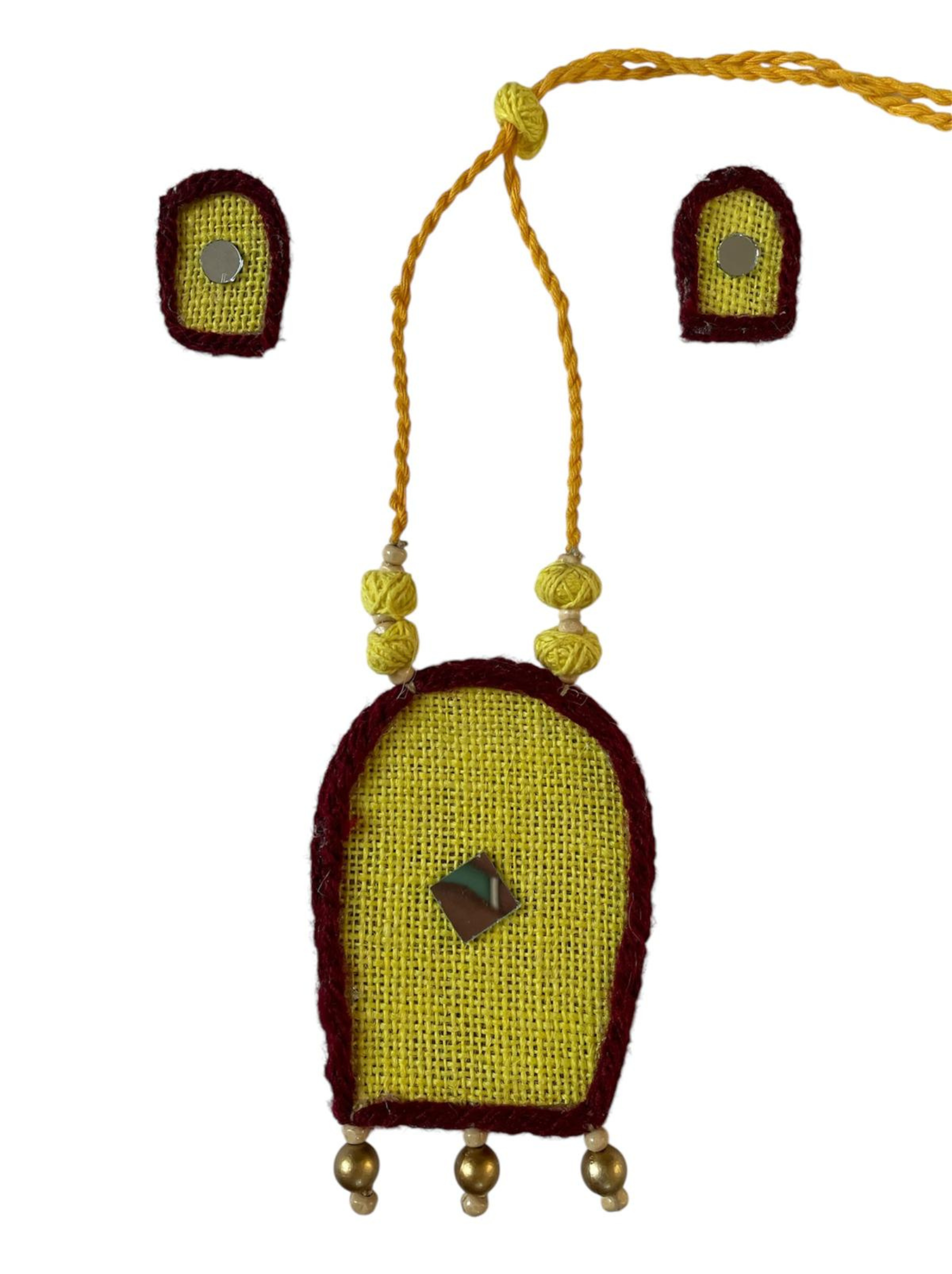 Eco-friendly Handmade Yellow Robot shaped necklace set || Jute Jewelry Set || Beach Wedding Jewelry for Bride